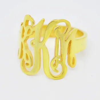 

Wholesale Golden Plated Silver Monogram Ring Personalized Name Initial Jewelry Handmade Custom Gift