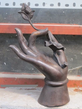 

bi002091 11"exquisite Buddhism Bronze handwork Alocasia guanyin lotus flower Buddha hand