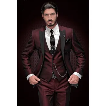 

2020 Custom Made Men Suits Set Slim Fit Italian Designs (Jacket+Pants+Vest) Groom Groomsmen Wedding Prom Tuxedos Costume Homme
