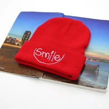 Зимняя шапка вязаная шапка Шапки Для мужчин Для женщин теплые лыжные Skullies вышивка смайлик хип-хоп вязать акриловые шапочки Кепки