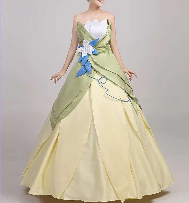 Wonder woman cosplay The Princess and the Frog costume adult princess tiana dress for Halloween costume long green Party dress (6)