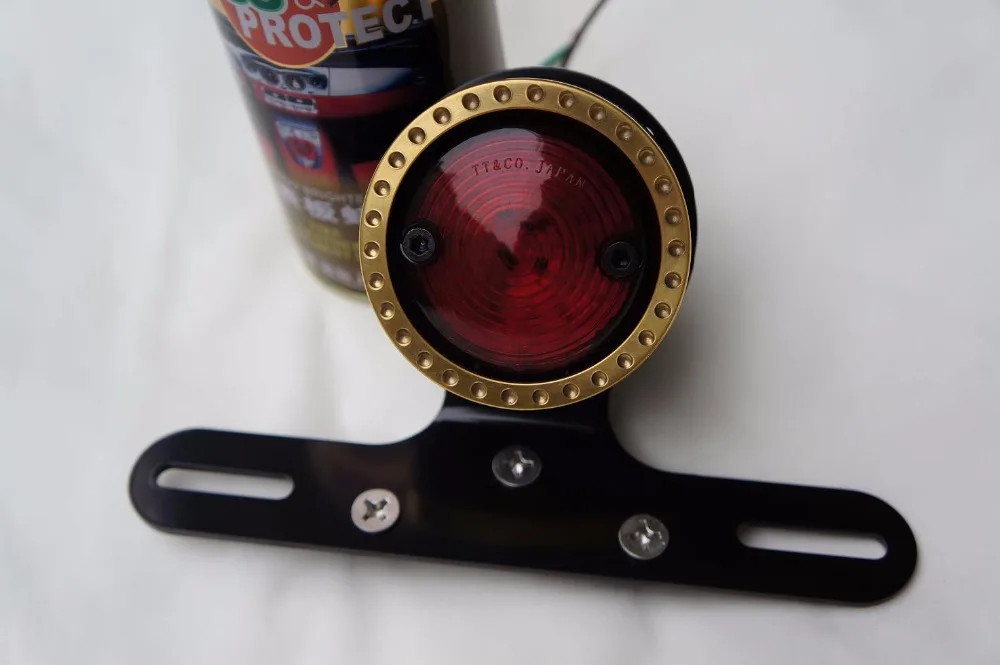 Billet Tail Light In Black With Brass Trim Ring tail lamp brass BLACK