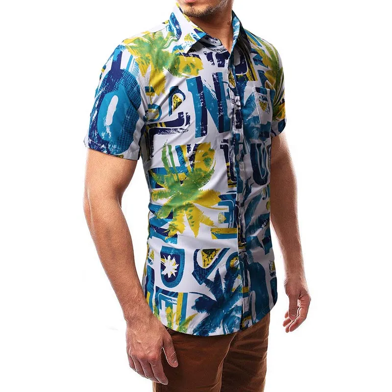 Летняя гавайская рубашка 2019New мужские повседневные тонкие рубашки подходят с коротким рукавом рубашки мужские брызги чернила печати
