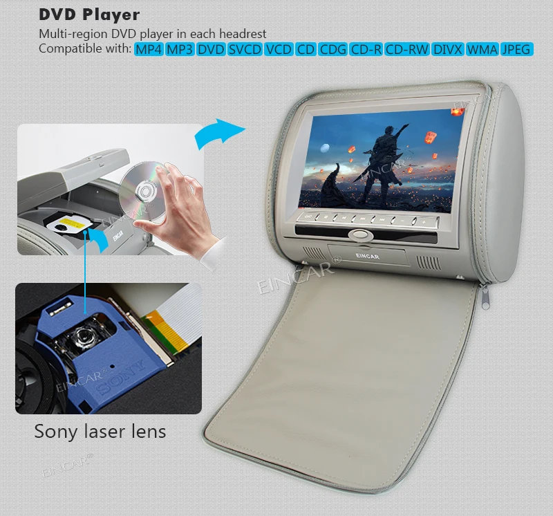 Cheap Eincar 9inch 2PCS Car DVD Player Pillow Headrest Multimedia LCD Wide Screen Auto Monitor Support 32 Bit Games IR FM+IR headphone 2