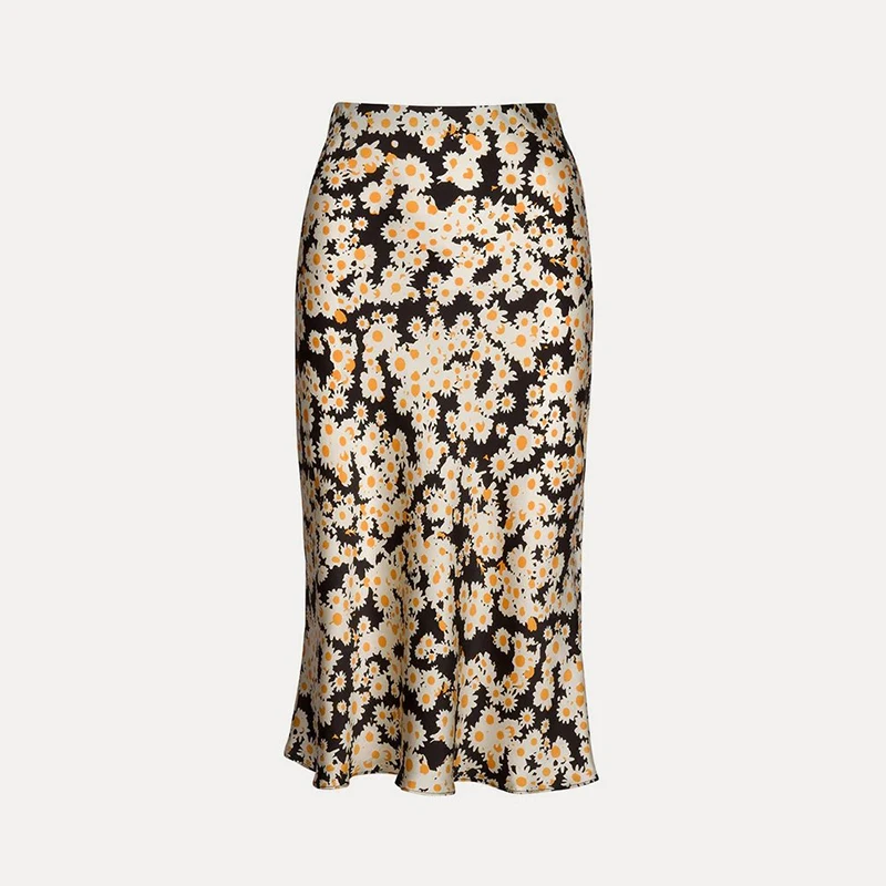 Klacwaya/шелковая юбка-карандаш с цветочным принтом для девочек, Женская мода, высокая юбка с тонкой талией, Женская шикарная юбка-Русалка миди в стиле бохо