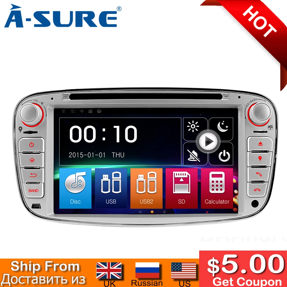 Cheap A-Sure 2 Din 7 Inch Car Radio Player GPS For Ford Focus Galaxy S-Max C-Max Mondeo Kuga RDS SWC Bluetooth CD DVD USB Mirror Link 0