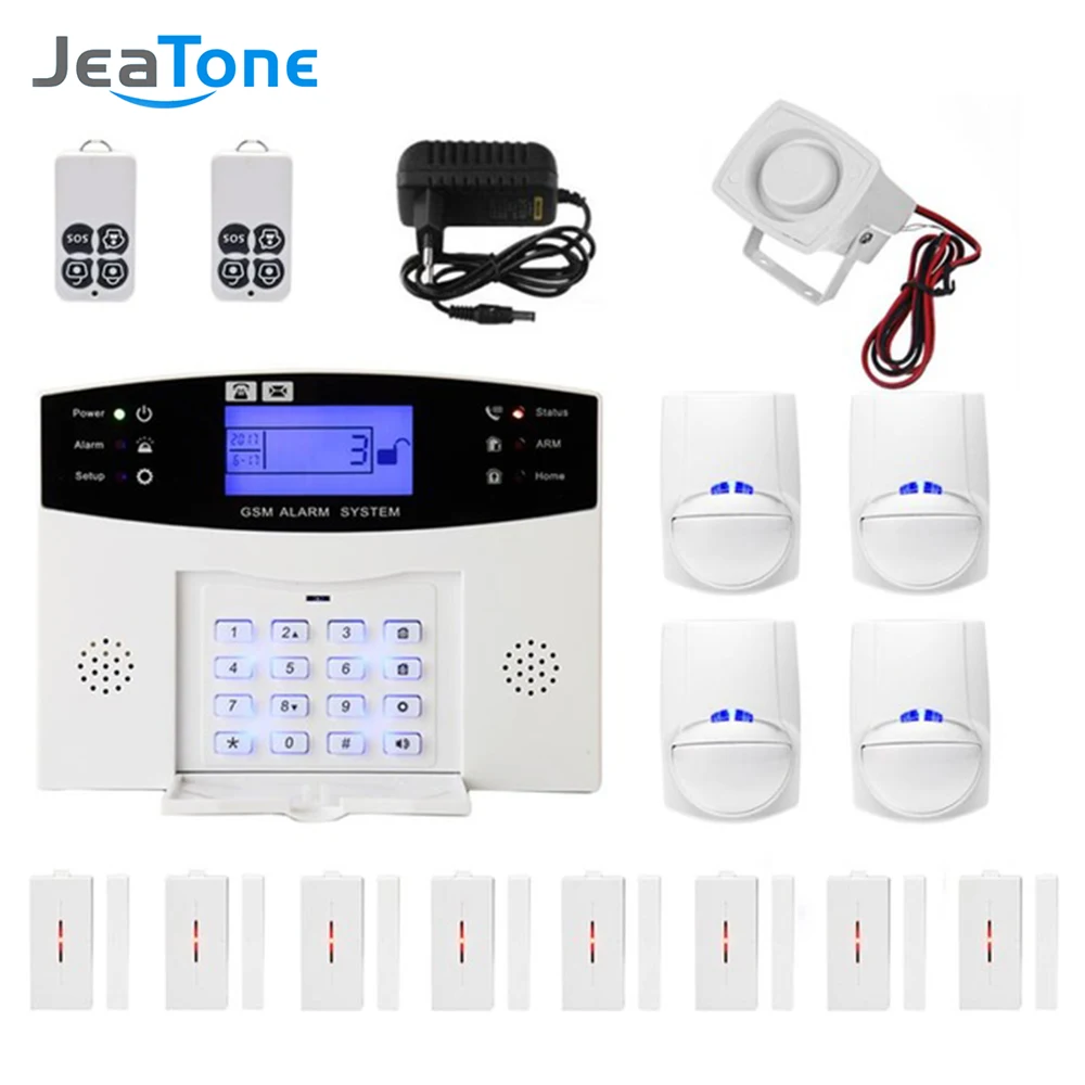 JeaTone GSM сигнализация SMS Беспроводная сигнализация домашняя охранная сигнализация наборы DIY ЖК-дисплей PIR датчик двери окна управление приложением