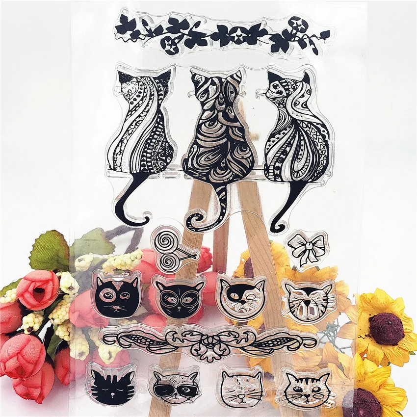

JC Clear Rubber Stamps Scrapbooking Different Cats Sheet Silicone Seals Craft Stencil Album Stamps Paper Card Making Template