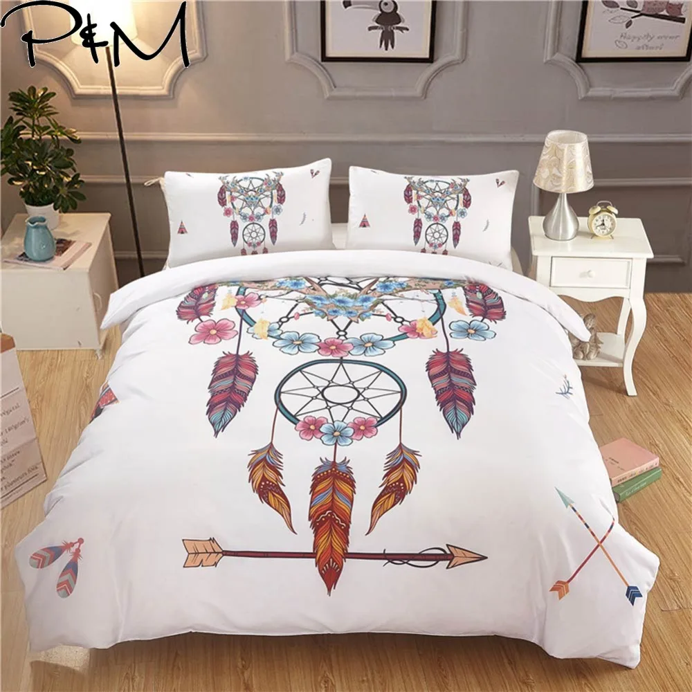 

PAPA&MIMA 3D Dreamcatcher Feathers bedding set microfiber Fabric Duvet Cover sets Pillowcases king Queen Double Twin size