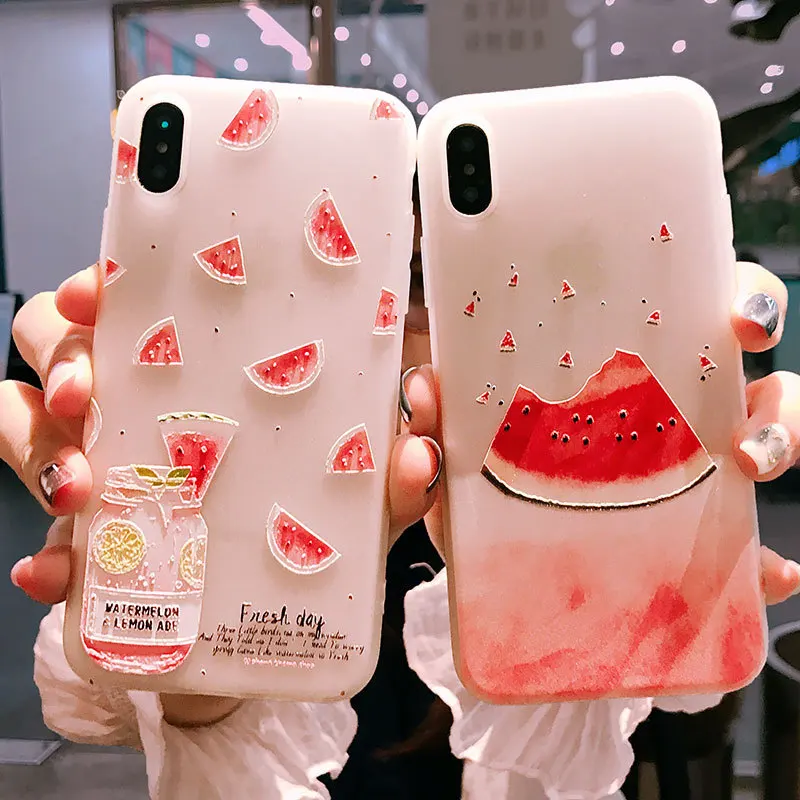 

Summer Fruit Watermelon Mobile Shell for iPhone X XS XR XS Max 8 7 6 6S Plus Embossed Protective Back Cover