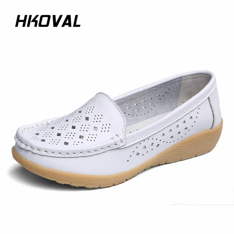 

HKOVAL Women Shoes Loafers Sneaker Flats Genuine Leather Moccasins Shoes Spring Autumn Female Casual Ladies Leather Footware