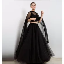 High End Black Puffy Tulle Skirts For Fashion Women Beaded Waistband Shiny Floor Length Tutu Skirt To Formal Party