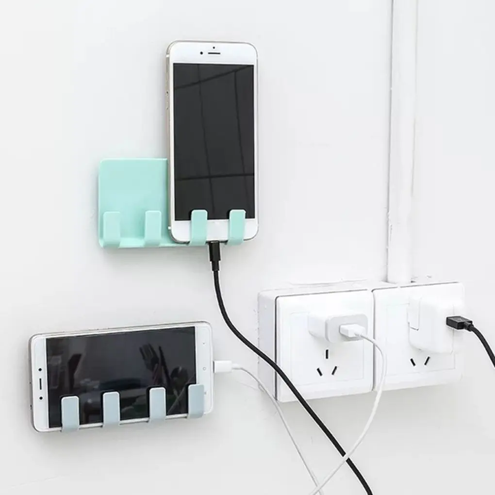 

Practicle Phone Charging Bracket Holder Socket Strong Sticky Adhesive Charge Up Cell Phones Support Rack Shelf with 4Hooks