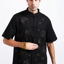 Летние черные Традиционный китайский Для мужчин из хлопка льна дракон Кунг-фу футболка с надписью M L XL XXL XXXL M20