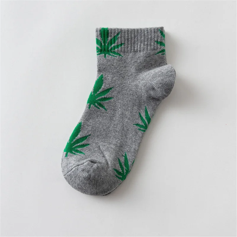 Moda Socmark Summer Women Men's Funny Ankle Socks Hemp Meias Long Happy Maple Leaf sokken Cotton Weed Grass White Black Socken - Цвет: 52165