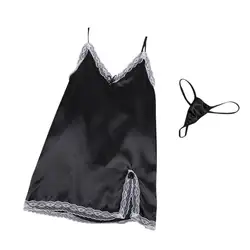 Женское сексуальное женское белье без рукавов с v-образным вырезом Ночное платье плюс размер ночная рубашка кружевное ночное белье и