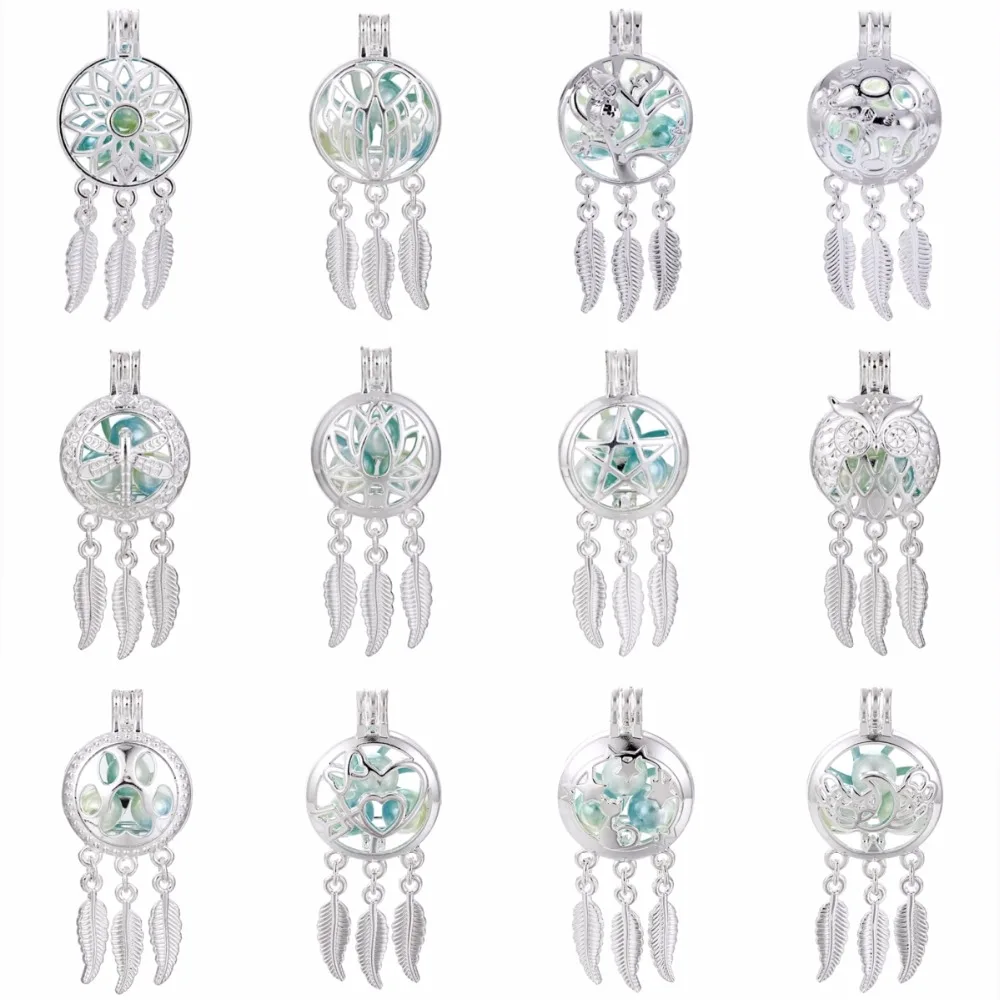 

5pcs Silver Dreamcatcher Pearl Cage Locket Essential Oil Diffuser Necklace Charms for Oyster Pearl DIY Earring Making Pendant