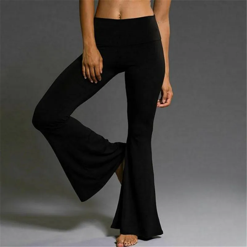 Negro De Cintura Alta Mujer Pantalones Campana Inferior Acampanado