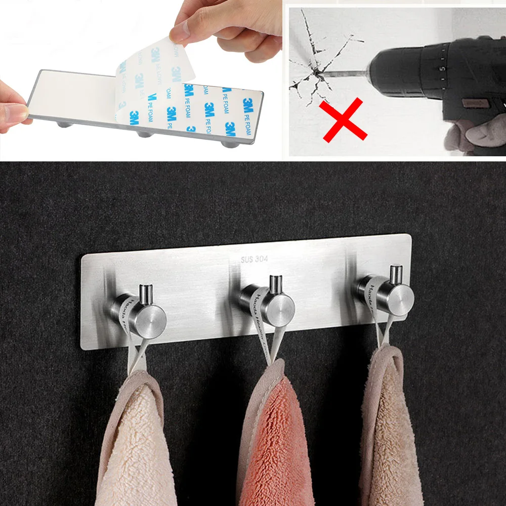 Hooks 304 Stainless Steel Metal Strong Sticky Hook Kitchen Hook Up