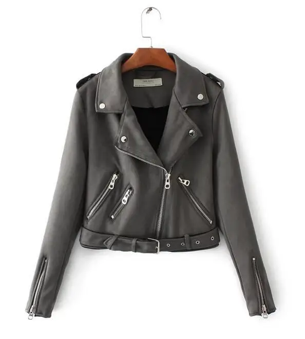 

New Arrial Women Autumn Winter Suede Faux Leather Jackets Lady Fashion Matte Motorcycle Coat Biker Gray Pink Beige Outwear