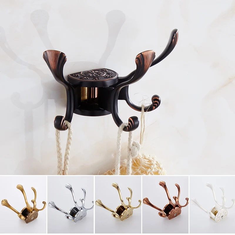 New Luxury Carving Wall Mount Swivel Adjustable 3 Robe Hooks Chrome