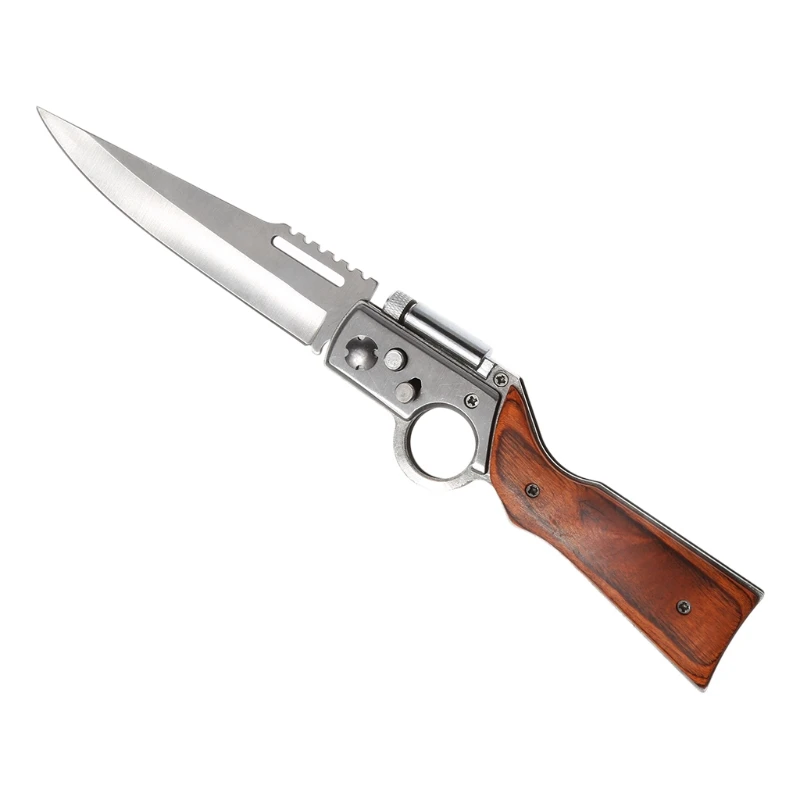 OOTDTY AK47 Gun Knife Folding Army Pocket Knife 440 Blade Wood Handle