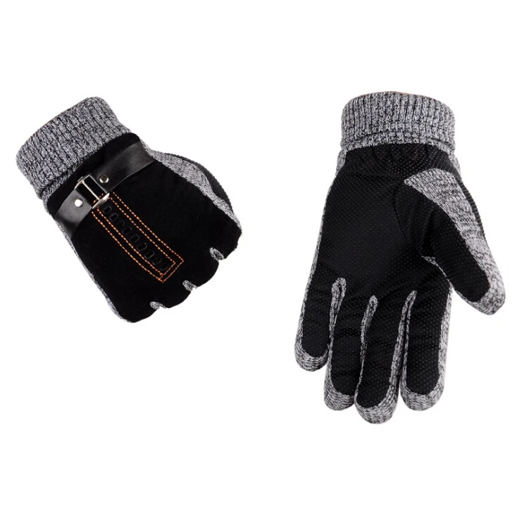 2017 Winter Men's Warm Gloves Suede Leather Gloves Mittens Male Thick Thermal Outdoor Cycling Leather Gloves Men Knitted Guantes