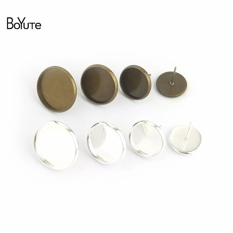 

BoYuTe 100Pcs 8MM 10MM 12MM 14MM 16MM Round Cabochon Earring Base Bronze Silver Gold Plated Diy Stud Earring Findings