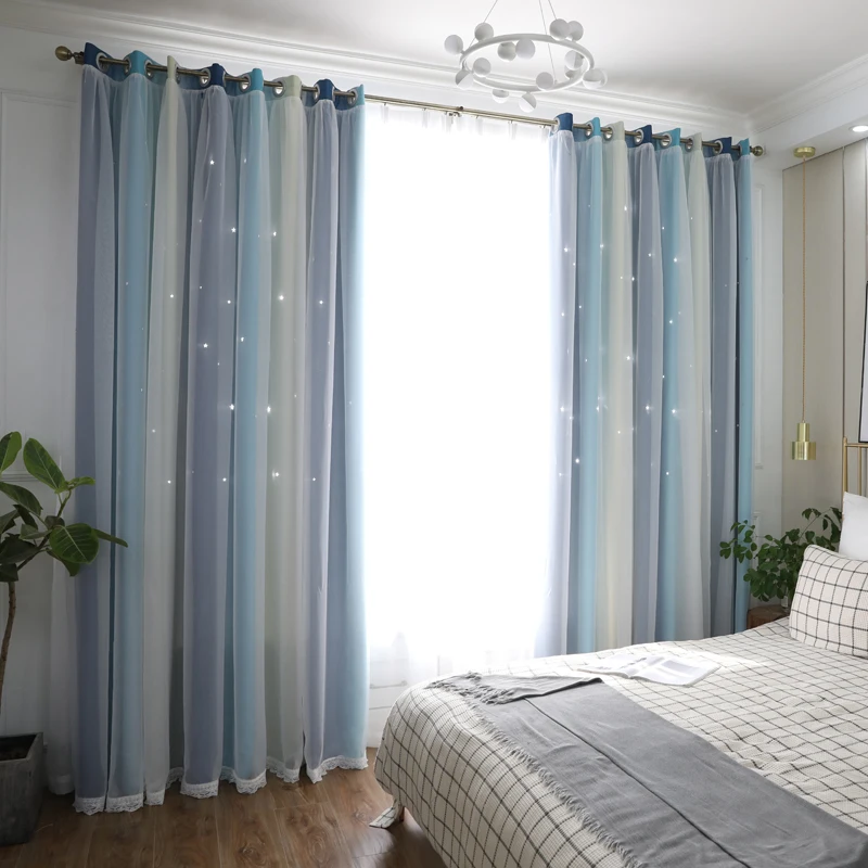 Double-Layer Hollow Out Star Thermal Insulated Blackout Curtains for Living Room Bedroom Shading Window Curtain Blinds Stitched | Дом и сад