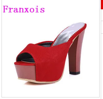 

Summer Style Women Thick High Heel Platform Sandals Suede Polka Dot Bowtie Decorate Open Toe Slippers Free Shipping