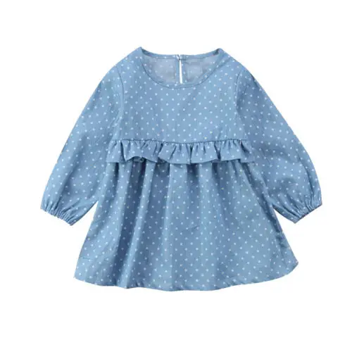 

Newborn Toddler Baby Girl Kid Denim Dot Dress Ruffle Princess Party Tulle Dress