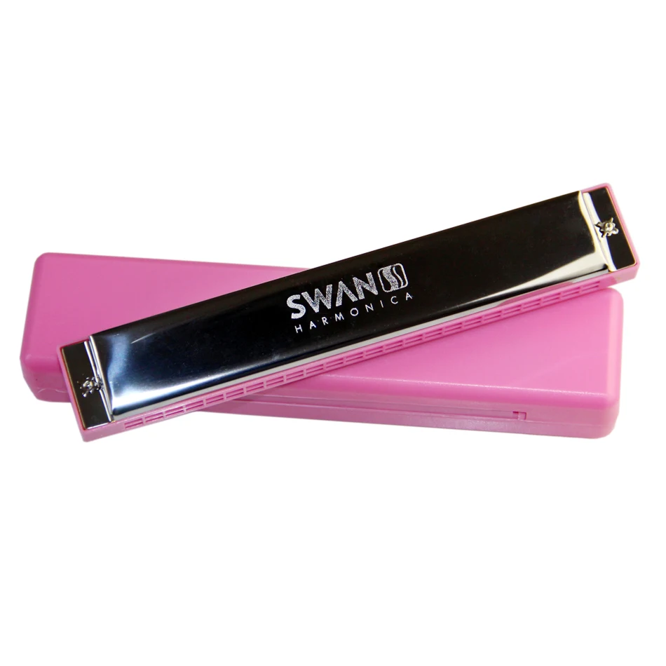 

SWAN C Key 24 Hole Harmonica / Pink Octave-tuned Tremolo Mouth Organ Instrument with Case