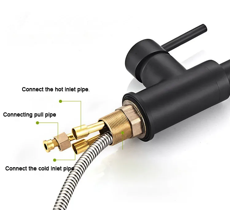 Матовая Кухня Раковина кран Стиральная горячей и холодной смесителя обращается Телескопический поворотный все медь вытащить Кухня
