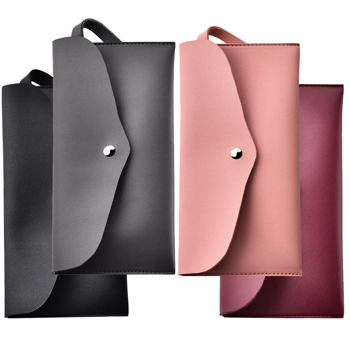 

PU Leather Pencil Cases Pouch Bag with Button Women Portable Solid Color Small Simple Pencil Pouches Makeup Purse Cosmetic Bags
