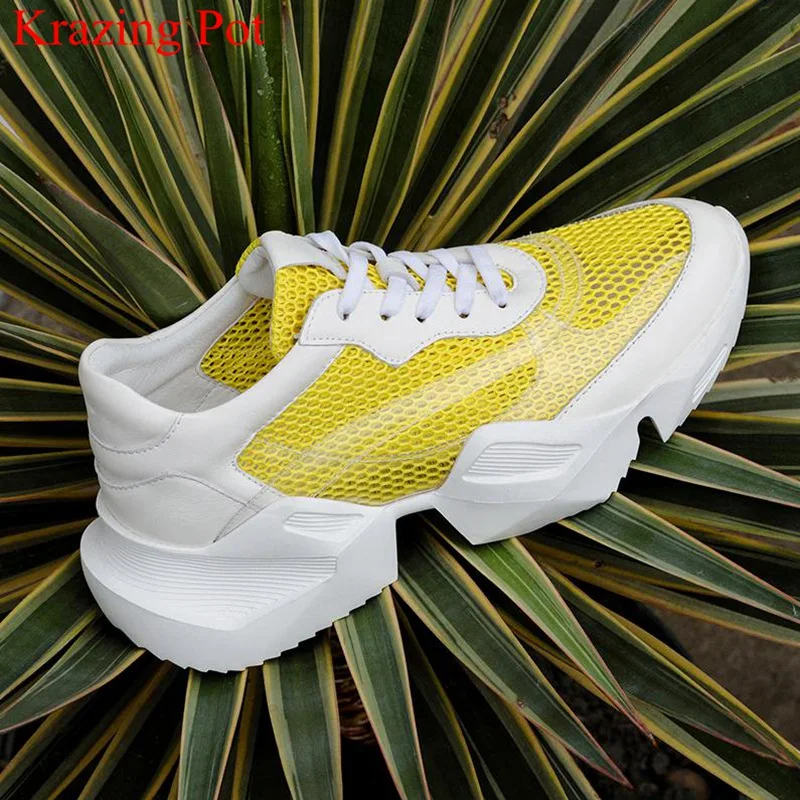 

big size air mesh casual sneakers lace up concise style round toe platform breathable Spring Autumn women vulcanized shoes L65