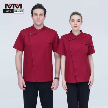 

High Quality Unisex New Top Chef Work Uniforms Summer Breathable Short Sleeve Jackets for Restaurant Hotel Kitchen Overalls 4XL