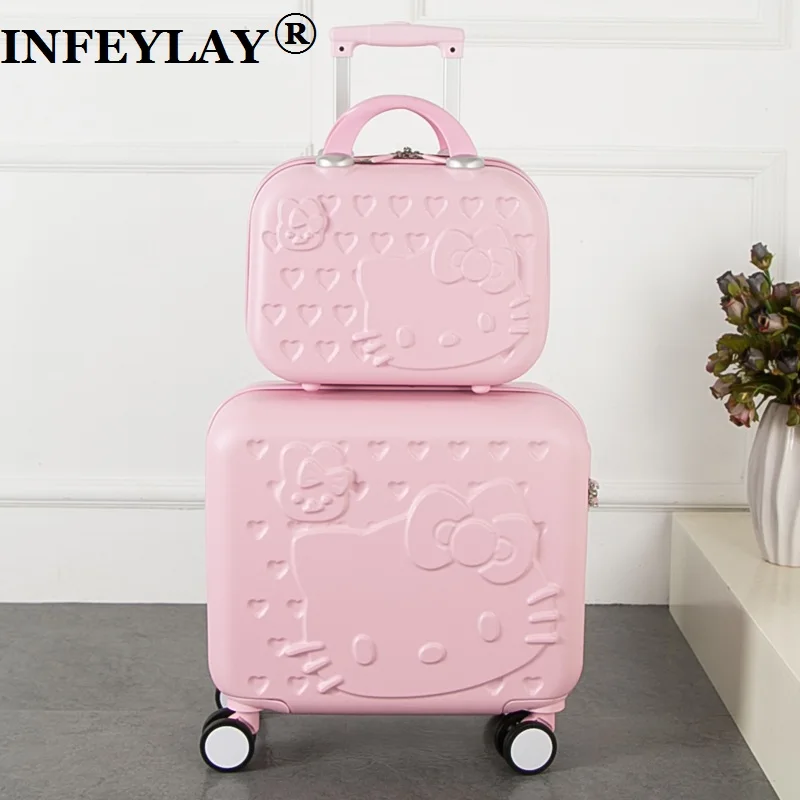 

2PCS/SET Lovely hello Kitty 16 inches girl students trolley case 14inch child cartoon Travel luggage suitcase Boarding box gift