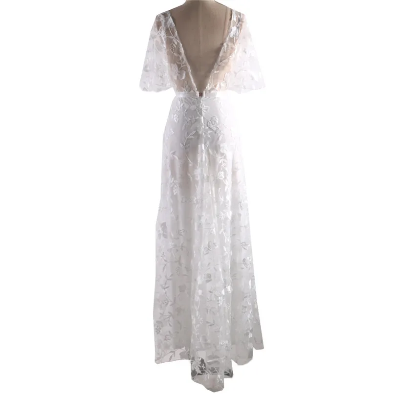 Sexy Womens Summer V Neck Short Sleeve Dres sLace Vintage Wedding Princess Loose Gown Long  Evening Party Dress#4M08 (3)