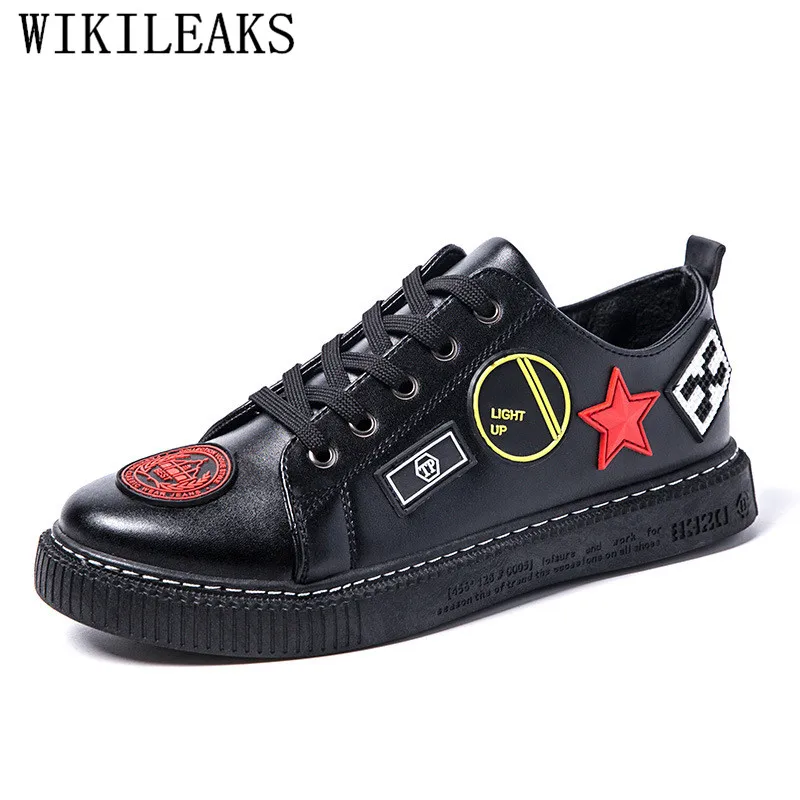 Best Men #039;s Vulcanize Shoes Lace up Men Casual Shoes Brand Leather Men White Sneakers For Men Appliques Hip Hop Street Dancing Shoes