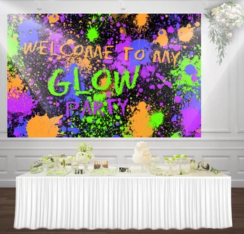 

HUAYI welcome to my glow party Graffiti wall Glow Birthday party decor Photo Booth Frame Photography backdrop background sm-149