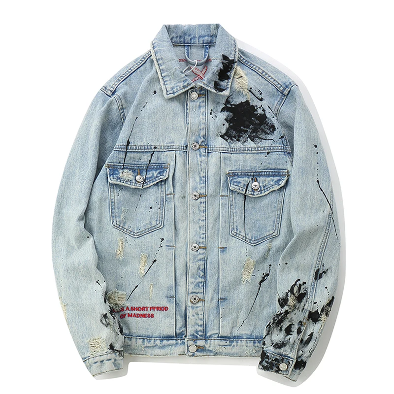 DARK ICON Graffiti Appliques Hip Hop Jeans Jacket Men 2019 Autumn Washing Material Denim Jackets for Men Casual Jackets