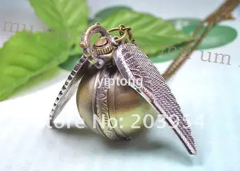 

Mens Elegant Golden Snitch Quartz Fob Pocket Watches 12pcs/lot With Sweater Necklace Chain deathly hallows vintage fashion toy