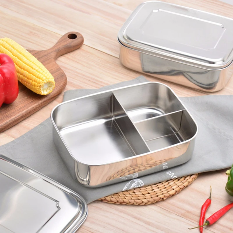 Portable 3 Grid Stainless Steel Lunch Box Tableware Food Container Single Layer Student Lunch Boxes Large Capacity Easy Clean