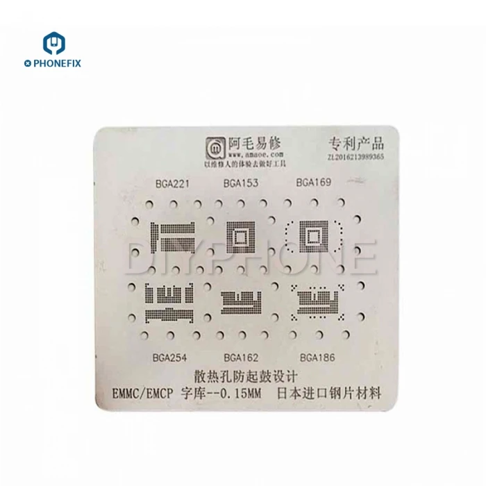 PHONEFIX 6 в 1 BGA шаблон трафарета для EMMC/EMCP BGA221 BGA153 BGA169 BGA254 BGA162 BGA186 мобильный телефон