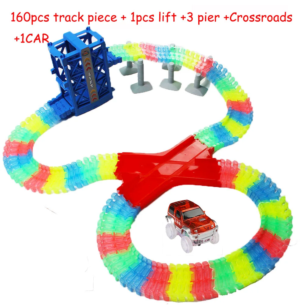 

Magical track funny Glowing Race Track Roller Coaster Toy Dark Forklift Truck DIY Glowing Track Set toys for children boy