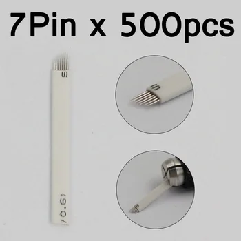 

500PCS 7 Pin Needle Permanent Makeup Eyebrow Needles Tatoo Blade 7Pins Microblading For 3D Embroidery Manual Tattoo Pen Machine