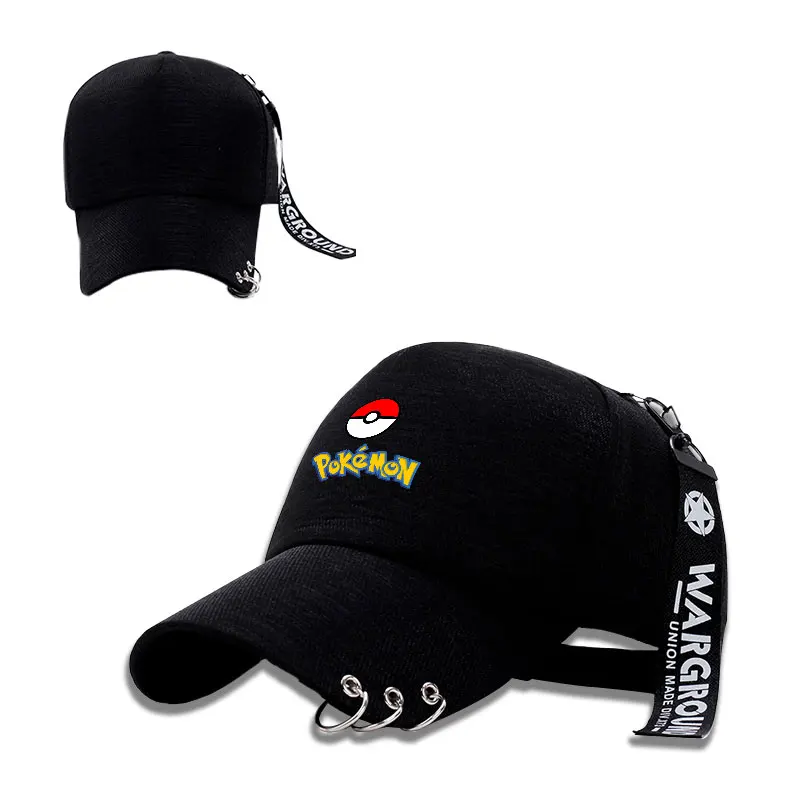 

Eshop Poke Mon Pikachu Baseball Cap Creative Piercing Ring Punk Gorras Bone Casual Hip Hop Outdoor Snapback Boys Mens Caps