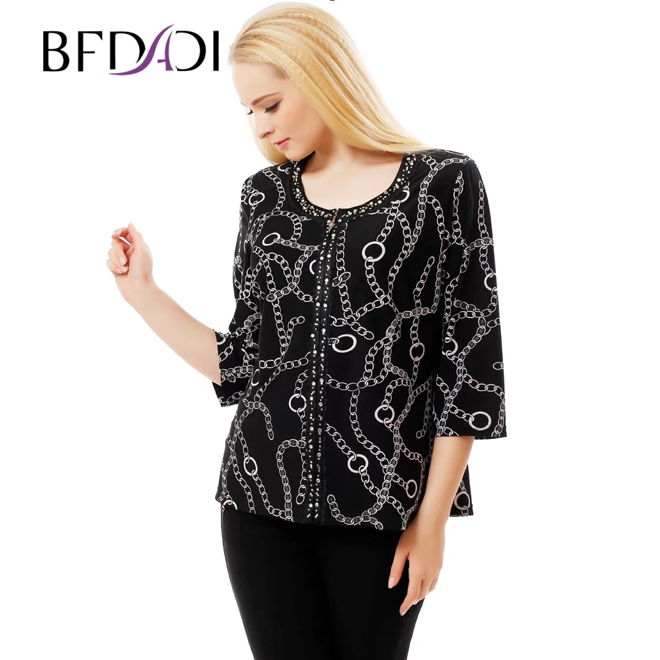 

2016 Autumn Spring Tops Women T Shirt Casual printing Round neck Rhinestone cardigan Tops Tee Shirt Plus size 8802