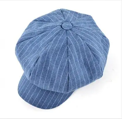 Весна и осень мужская кепка газетчика девушка Восьмиугольные шляпы для женщин Берет Шляпа Кости женщин Полосатый винтажные шляпки chapeu feminino - Цвет: Синий