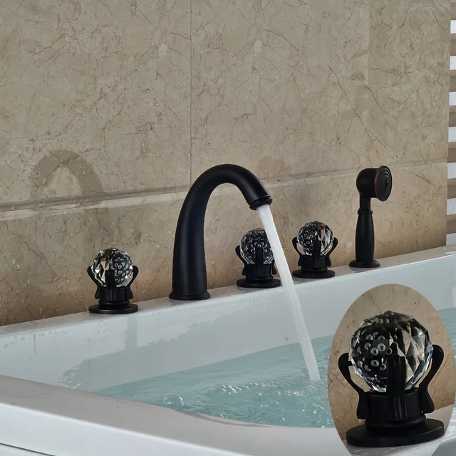 Oil Rubbed Bronze Luxury Crystal Glass Handles Vanity Sink Mixer Tap